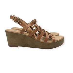 XOXO Platform Wedge Sandal Brown Women Size 8.5 Ankle Strap Strappy Summer Shoe